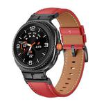 For Samsung Galaxy Watch 8 40mm / 44mm Metal Head Connector Genuine Leather Watch Band(Red Black)