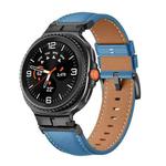 For Samsung Galaxy Watch 8 40mm / 44mm Metal Head Connector Genuine Leather Watch Band(Blue Black)