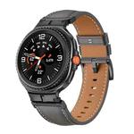 For Samsung Galaxy Watch 8 40mm / 44mm Metal Head Connector Genuine Leather Watch Band(Gray Black)