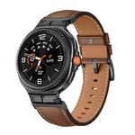 For Samsung Galaxy Watch 8 40mm / 44mm Metal Head Connector Genuine Leather Watch Band(Brown Black)