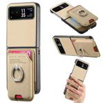 For Motorola Moto Razr 40 Twill Fabric Card Bag Ring Magnetic Back Phone Case(Khaki)