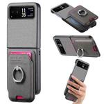 For Motorola Moto Razr 40 Twill Fabric Card Bag Ring Magnetic Back Phone Case(Gray)