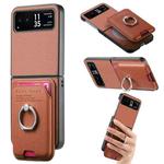 For Motorola Moto Razr 40 Twill Fabric Card Bag Ring Magnetic Back Phone Case(Brown)