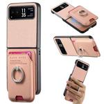 For Motorola Moto Razr 40 Twill Fabric Card Bag Ring Magnetic Back Phone Case(Pink)