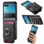 For Motorola Moto Razr 40 Ultra Twill Fabric Card Bag Ring Magnetic Back Phone Case(Black)