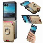 For Motorola Moto Razr 40 Ultra Twill Fabric Card Bag Ring Magnetic Back Phone Case(Khaki)