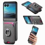 For Motorola Moto Razr 40 Ultra Twill Fabric Card Bag Ring Magnetic Back Phone Case(Gray)