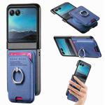 For Motorola Moto Razr 40 Ultra Twill Fabric Card Bag Ring Magnetic Back Phone Case(Blue)