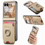 For Motorola Moto Razr 50 / 60 Twill Fabric Card Bag Ring Magnetic Back Phone Case(Khaki)