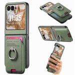 For Motorola Moto Razr 50 / 60 Twill Fabric Card Bag Ring Magnetic Back Phone Case(Green)