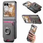 For Motorola Moto Razr 50 / 60 Twill Fabric Card Bag Ring Magnetic Back Phone Case(Gray)