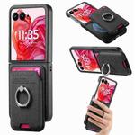 For Motorola Moto Razr 50 Ultra Twill Fabric Card Bag Ring Magnetic Back Phone Case(Black)