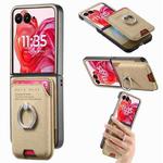 For Motorola Moto Razr 50 Ultra Twill Fabric Card Bag Ring Magnetic Back Phone Case(Khaki)