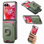 For Motorola Moto Razr 50 Ultra Twill Fabric Card Bag Ring Magnetic Back Phone Case(Green)