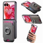 For Motorola Moto Razr 50 Ultra Twill Fabric Card Bag Ring Magnetic Back Phone Case(Gray)