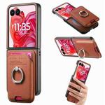 For Motorola Moto Razr 50 Ultra Twill Fabric Card Bag Ring Magnetic Back Phone Case(Brown)