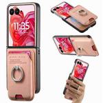 For Motorola Moto Razr 50 Ultra Twill Fabric Card Bag Ring Magnetic Back Phone Case(Pink)
