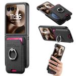 For Motorola Moto Razr 60 Ultra Twill Fabric Card Bag Ring Magnetic Back Phone Case(Black)