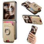 For Motorola Moto Razr 60 Ultra Twill Fabric Card Bag Ring Magnetic Back Phone Case(Khaki)