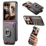 For Motorola Moto Razr 60 Ultra Twill Fabric Card Bag Ring Magnetic Back Phone Case(Gray)