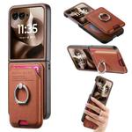 For Motorola Moto Razr 60 Ultra Twill Fabric Card Bag Ring Magnetic Back Phone Case(Brown)