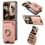 For Motorola Moto Razr 60 Ultra Twill Fabric Card Bag Ring Magnetic Back Phone Case(Pink)