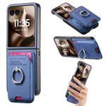 For Motorola Moto Razr 60 Ultra Twill Fabric Card Bag Ring Magnetic Back Phone Case(Blue)