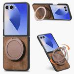 For Samsung Galaxy Z Flip7 5G Retro Leather Rotation Round Holder Phone Case(Brown)