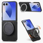 For Samsung Galaxy Z Flip7 5G Retro Leather Rotation Round Holder Phone Case(Black)