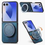 For Samsung Galaxy Z Flip7 5G Retro Leather Rotation Round Holder Phone Case(Blue)