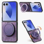 For Samsung Galaxy Z Flip7 5G Retro Leather Rotation Round Holder Phone Case(Purple)