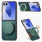 For Samsung Galaxy Z Flip7 5G Retro Leather Rotation Round Holder Phone Case(Green)