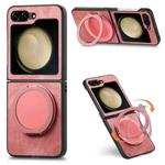 For Samsung Galaxy Z Flip6 5G Retro Leather Rotation Round Holder Phone Case(Pink)