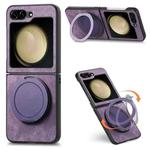 For Samsung Galaxy Z Flip6 5G Retro Leather Rotation Round Holder Phone Case(Purple)