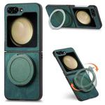For Samsung Galaxy Z Flip6 5G Retro Leather Rotation Round Holder Phone Case(Green)