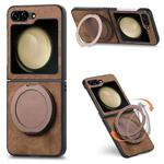 For Samsung Galaxy Z Flip5 5G Retro Leather Rotation Round Holder Phone Case(Brown)