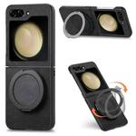 For Samsung Galaxy Z Flip5 5G Retro Leather Rotation Round Holder Phone Case(Black)