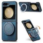 For Samsung Galaxy Z Flip5 5G Retro Leather Rotation Round Holder Phone Case(Blue)