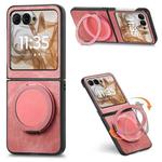 For Motorola Moto Razr 50 Retro Leather Rotation Round Holder Phone Case(Pink)