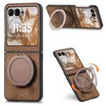 For Motorola Moto Razr 50 Retro Leather Rotation Round Holder Phone Case(Brown)