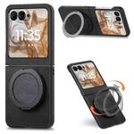 For Motorola Moto Razr 50 Retro Leather Rotation Round Holder Phone Case(Black)