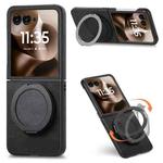 For Motorola Moto Razr 50 Ultra Retro Leather Rotation Round Holder Phone Case(Black)