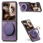 For Motorola Moto Razr 50 Ultra Retro Leather Rotation Round Holder Phone Case(Purple)