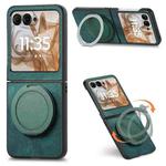 For Motorola Moto Razr 60 Retro Leather Rotation Round Holder Phone Case(Green)