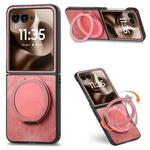 For Motorola Moto Razr 60 Ultra Retro Leather Rotation Round Holder Phone Case(Pink)