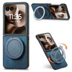 For Motorola Moto Razr 60 Ultra Retro Leather Rotation Round Holder Phone Case(Blue)