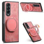 For Samsung Galaxy Z Fold4 Retro Leather Rotation Round Holder Phone Case(Pink)