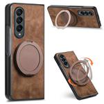 For Samsung Galaxy Z Fold4 Retro Leather Rotation Round Holder Phone Case(Brown)