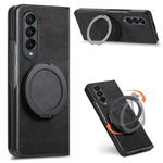 For Samsung Galaxy Z Fold4 Retro Leather Rotation Round Holder Phone Case(Black)