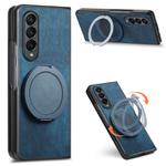 For Samsung Galaxy Z Fold4 Retro Leather Rotation Round Holder Phone Case(Blue)